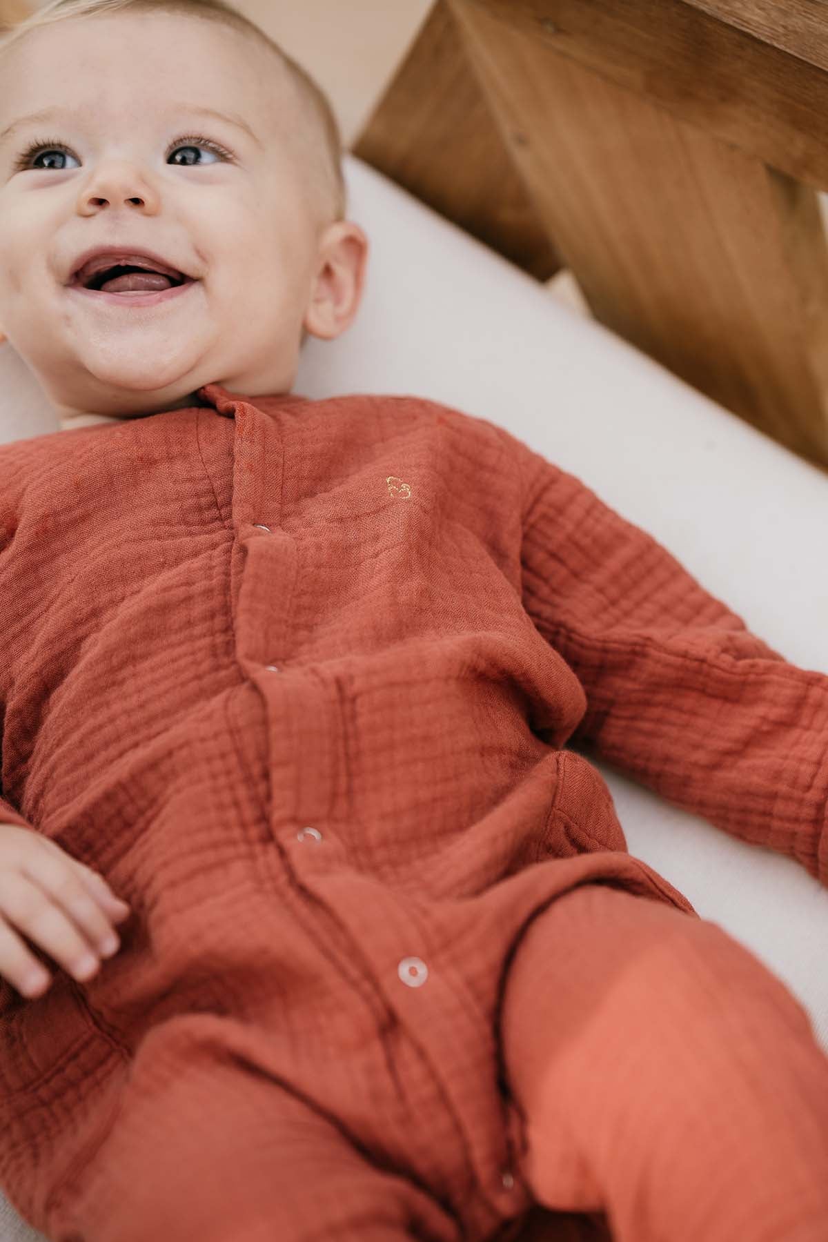 Duo baby-overalls Bohémilk 100% biologische katoengaas (melk & terracotta)