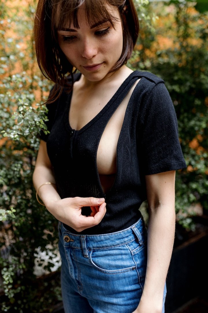 Body d'allaitement pointelle noir manches courtes