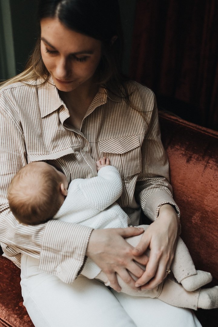Chemise rayée écru marron allaitement You&Milk