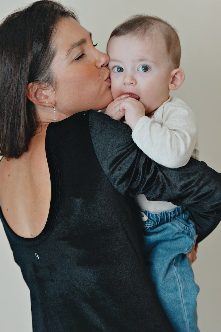 Robe longue d’allaitement velours dos nu