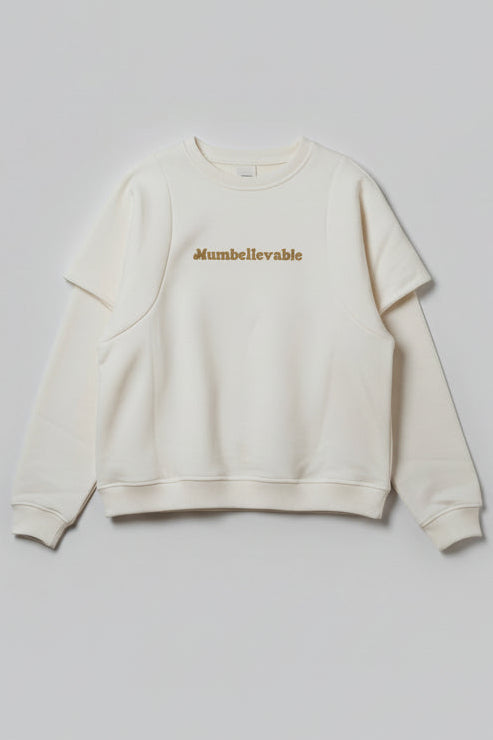 Mumbelievable breastfeeding sweatshirt 100% organic cotton ecru and gold