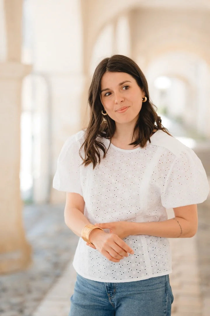 Stillbluse mit kurzen Ärmeln Latte Vita aus Broderie Anglaise