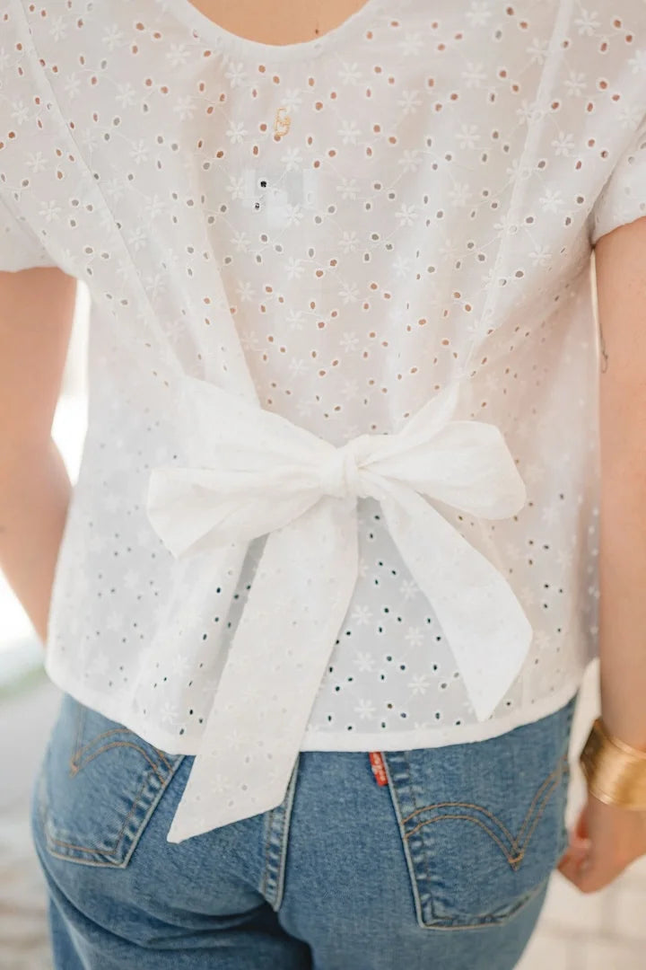 Stillbluse mit kurzen Ärmeln Latte Vita aus Broderie Anglaise