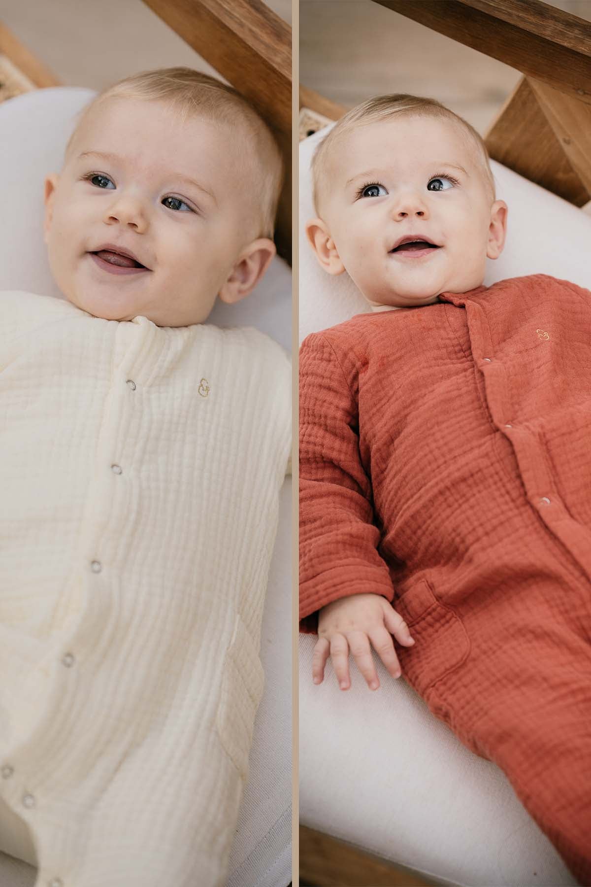 Duo baby-overalls Bohémilk 100% biologische katoengaas (melk & terracotta)