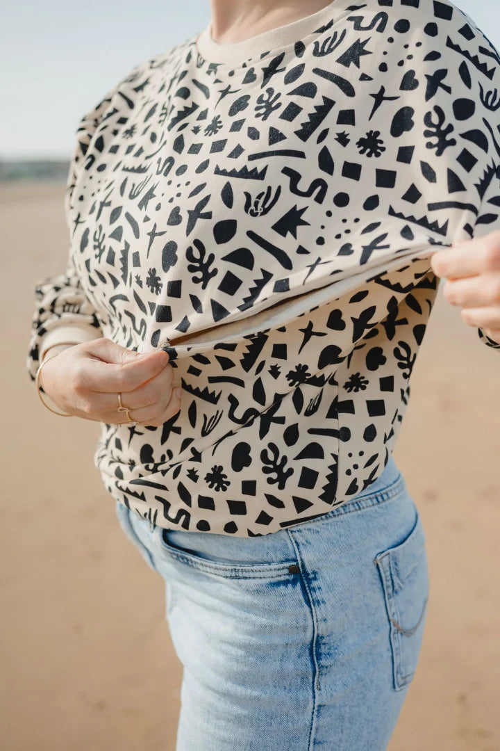 Geometric black nursing sweatshirt 100% organic cotton