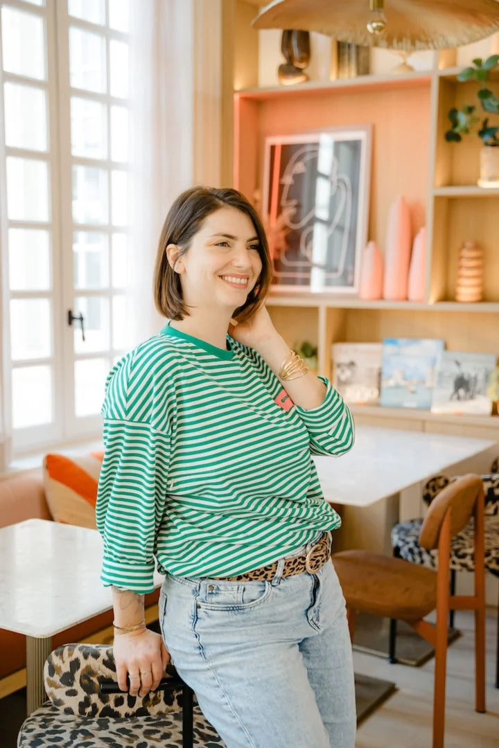 Long-sleeve striped nursing T-shirt Ciao Mama green and ecru