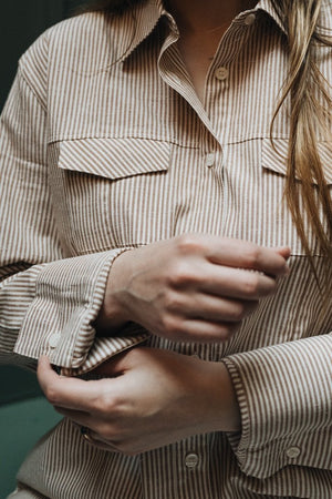 Chemise rayée écru marron allaitement You&Milk