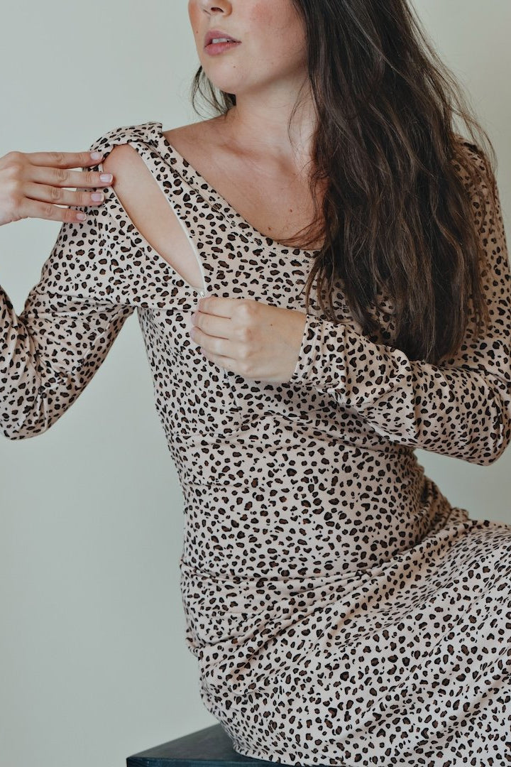 Long nursing dress Graou leopard backless