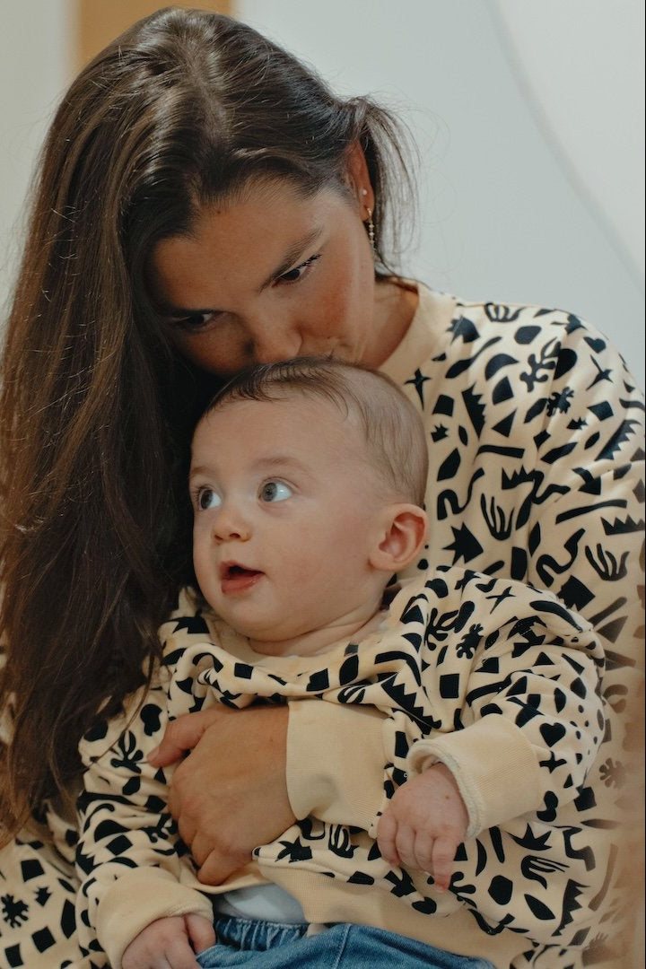 Box géométric noir et écru sweat femme & sweat bébé