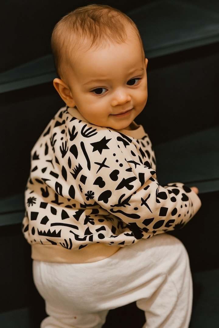 Sweat bébé Géométric noir écru en coton biologique